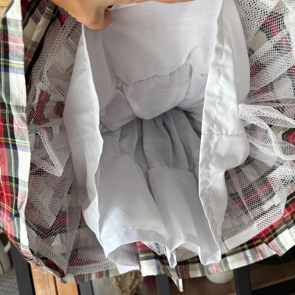 Marco & Lizzy silk plaid dress baby girl smocked puff sleeve peter pan collar